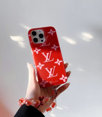 LV Red Floral Monogram iPhone Case & Charm Bracelet Set